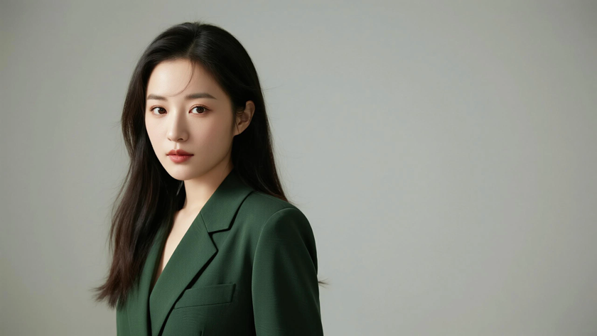 AI氛围感模特气质低马尾职场沉稳女生侧脸柔和底色,桌面壁纸