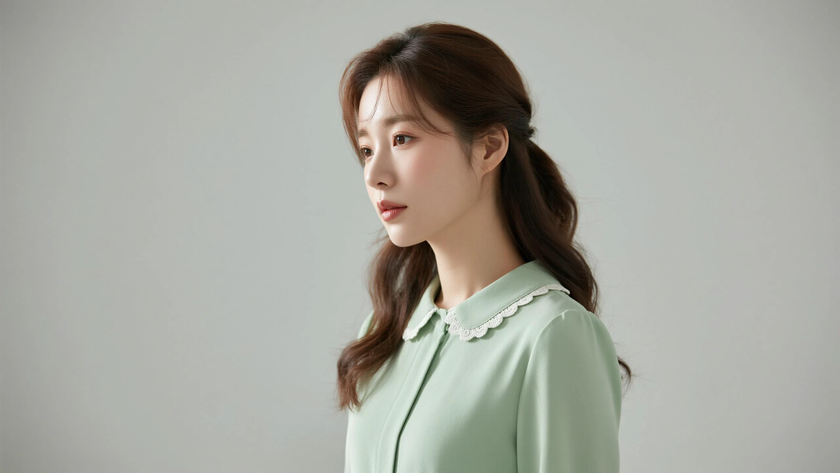 AI纯色极简模特气质青柠清爽少女,无水印壁纸