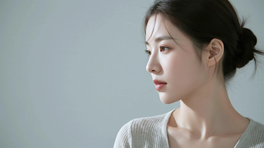AI纯色极简模特气质奶灰温婉女生,无水印壁纸