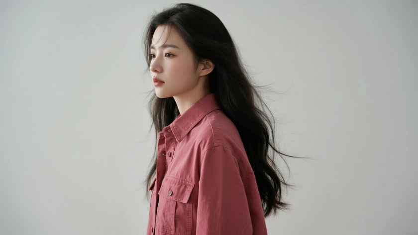 AI纯色极简模特气质砖粉时髦女生,无水印壁纸