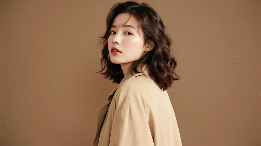 AI氛围感模特气质羊毛小卷长发慵懒女生侧脸燕麦底色,桌面壁纸