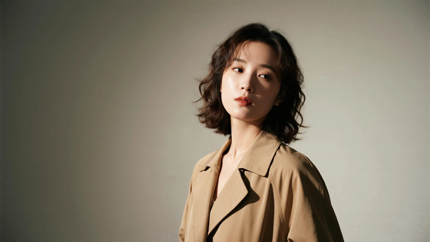 AI纯色极简模特气质燕麦温柔女生,无水印壁纸