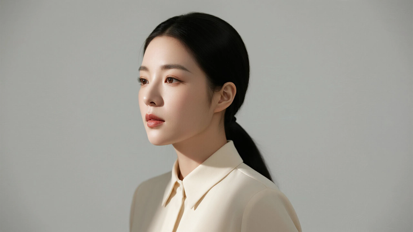 AI纯色极简模特气质浅杏雅致女生,无水印壁纸