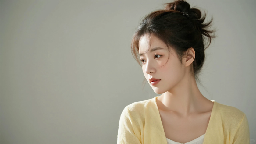 AI纯色极简清新治愈鹅黄元气恬淡少女,无水印壁纸