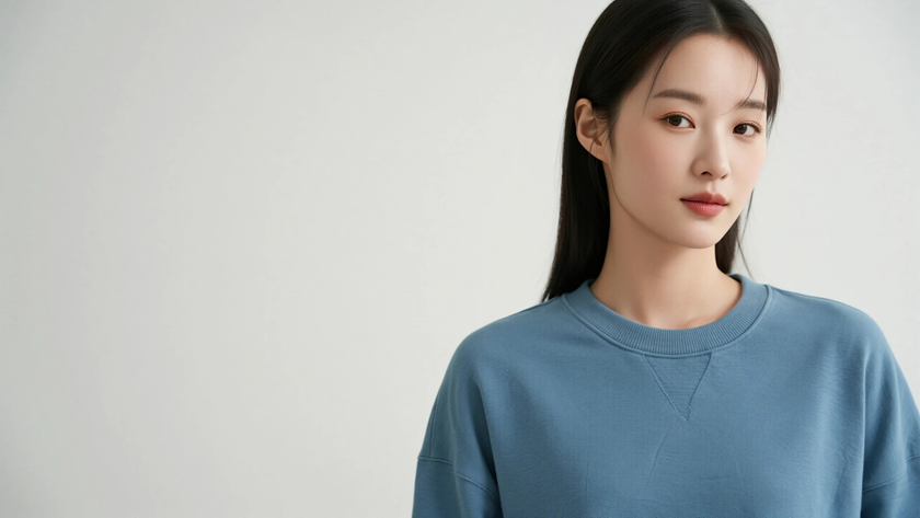 AI纯色极简清新治愈雾霾蓝安静素雅少女,无水印壁纸