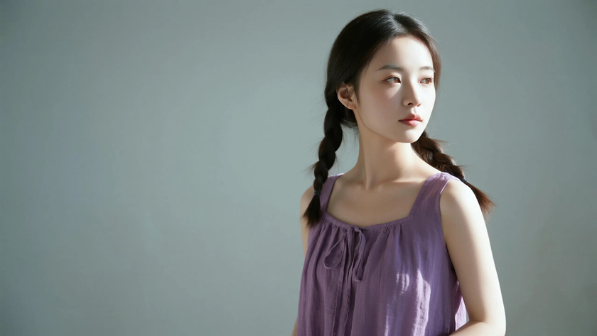 AI纯色极简清新治愈芋紫温柔甜软少女,无水印壁纸