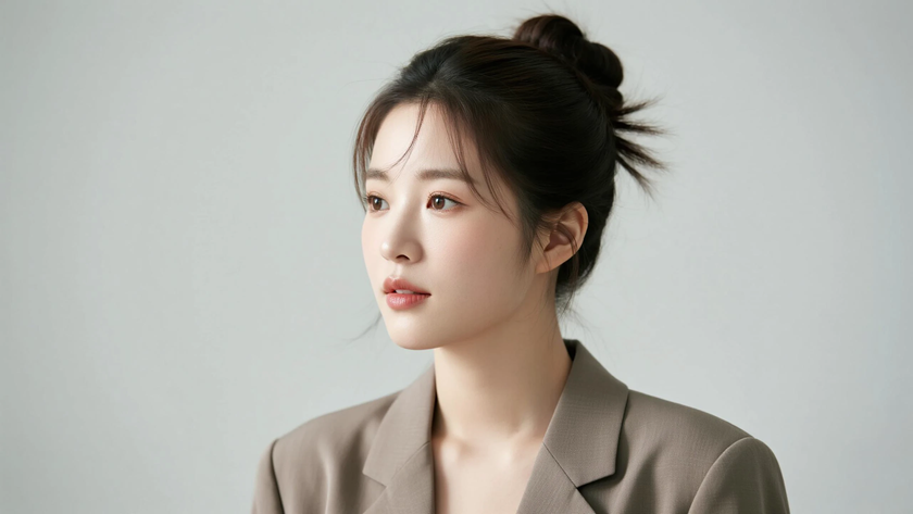 AI纯色极简清新治愈炭杏简约大方少女,无水印壁纸