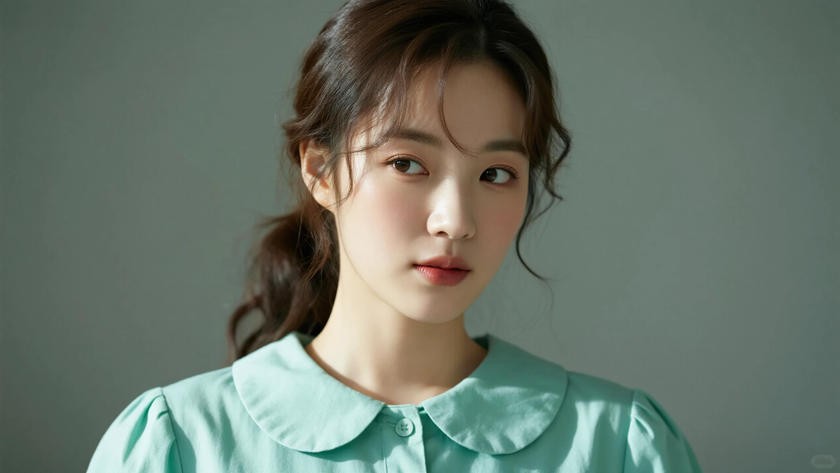 AI纯色极简清新治愈青柠绿清爽鲜活少女,无水印壁纸