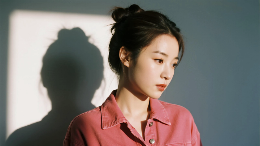 AI暖调柔光清新治愈工装衬衫挺括质感女生,高清壁纸