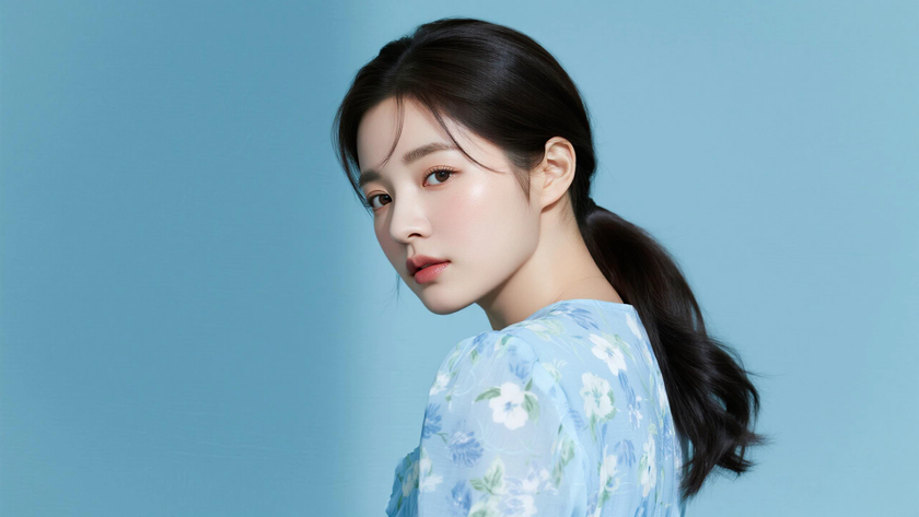 AI浅冷柔光清新治愈碎花雪纺飘逸质感女生,高清壁纸