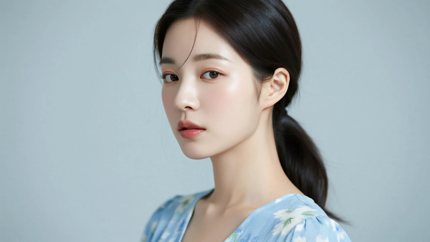 AI纯色极简清新治愈浅湖蓝柔和恬静少女,无水印壁纸