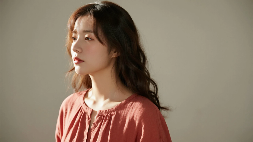 AI纯色极简清新治愈浅枣红文艺温柔少女,无水印壁纸
