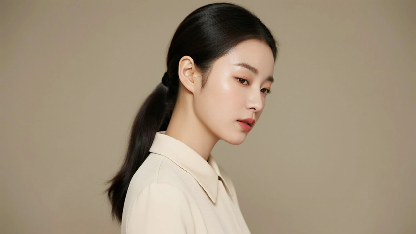 AI纯色极简清新治愈浅杏雅致柔和少女,无水印壁纸