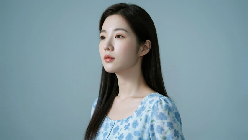 AI冷浅柔光清新治愈碎花裙轻盈飘逸质感女生,高清壁纸
