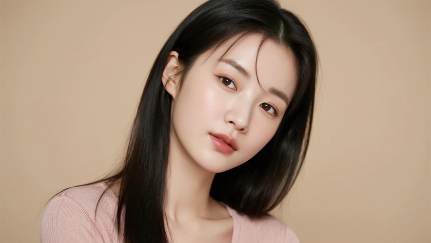 AI纯色极简清新治愈米藕温柔闲适少女，无水印壁纸