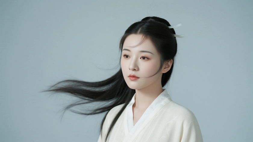 AI浅暖柔光国风古风交领棉麻柔和亲肤质感女生,高清壁纸