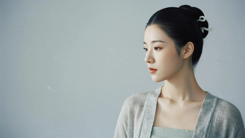 AI低饱和柔光国风古风软糯针织轻薄开衫质感女生，高清壁纸
