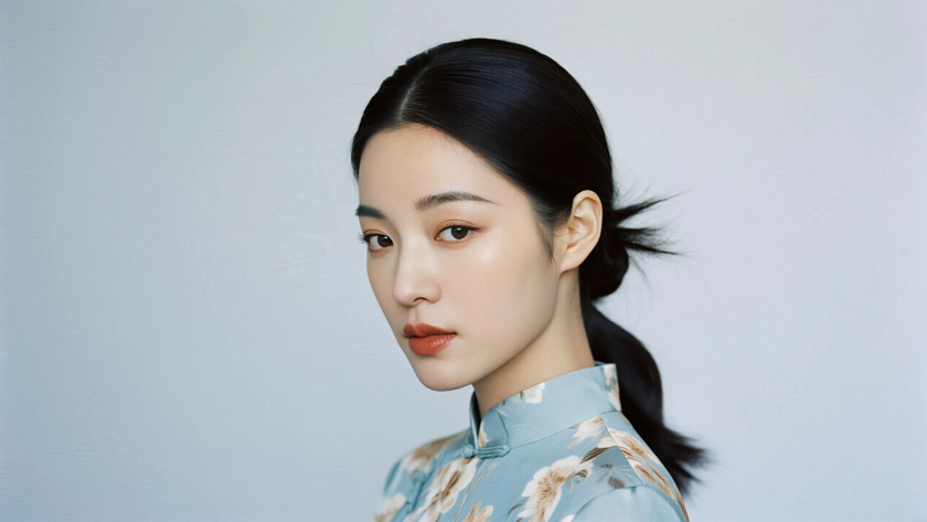 AI清透冷柔光国风古风碎花半身裙柔和垂顺质感女生,高清壁纸
