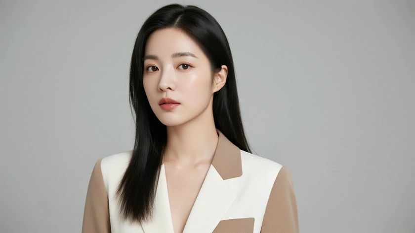 AI顺滑黑长直发披肩白领女生奶白浅咖桌面壁纸