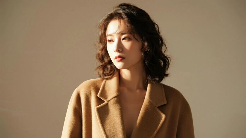 AI秋日暖调光影模特气质松弛慵懒质感女生,高清壁纸