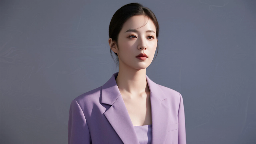 AI纯色极简模特气质淡紫莫兰迪温柔女生,无水印壁纸