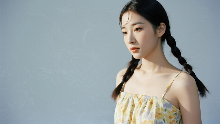 AI明亮柔光模特气质碎花缎面轻盈质感女生,高清壁纸