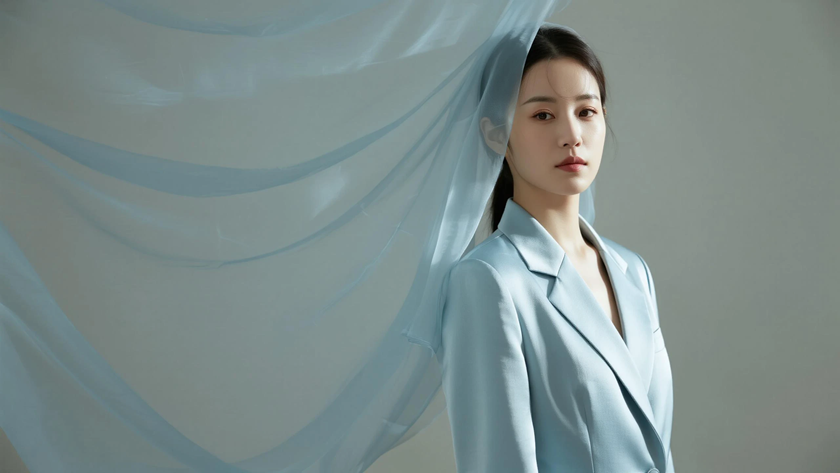 AI浅冷柔光模特气质轻薄垂坠简约女生,高清壁纸