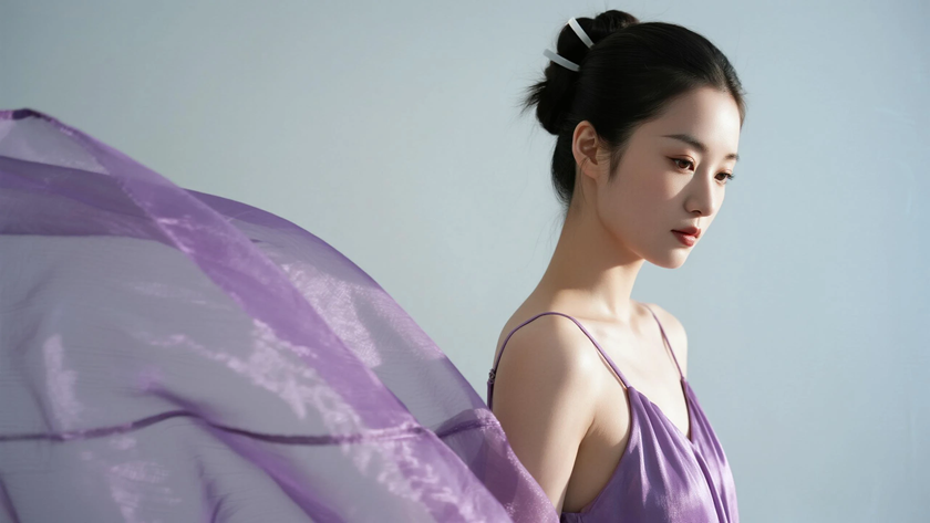 AI纯色极简模特气质紫罗兰复古柔媚女生,无水印壁纸