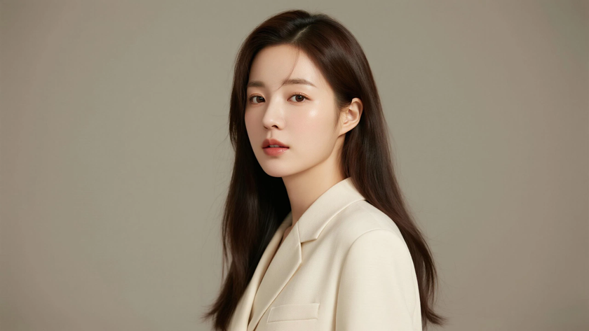 AI氛围感模特气质锁骨顺直长发温柔女生侧脸燕麦底色,桌面壁纸