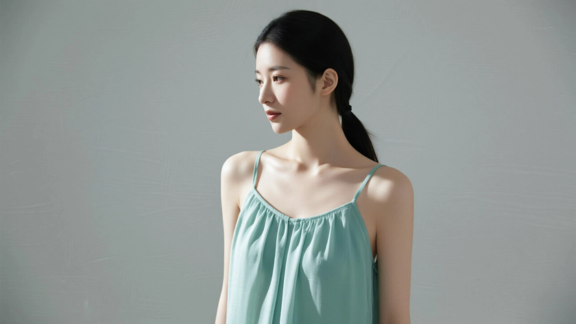 AI浅冷清新柔光模特气质轻盈雪纺清爽女生,高清壁纸