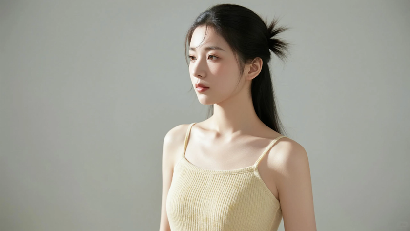 AI明亮暖杏色元气女生无水印电脑壁纸