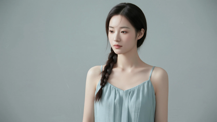 AI浅青灰素雅安静女生无水印电脑壁纸