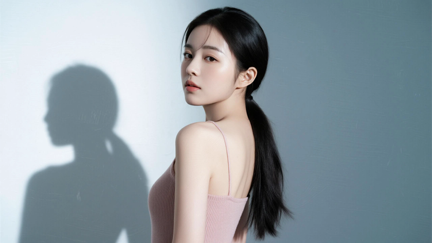 AI清新治愈美女奶芋粉哑光针织吊带长裙纯色电脑壁纸