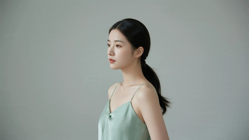 AI浅墨绿柔和恬淡女生无水印电脑壁纸
