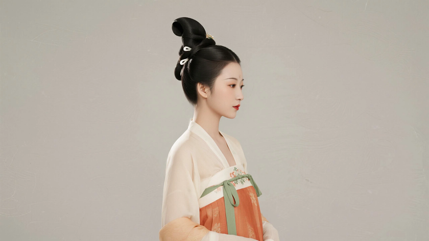 AI国风古风穿搭夏朝襦裙古典少女正面纯色背景，电脑壁纸