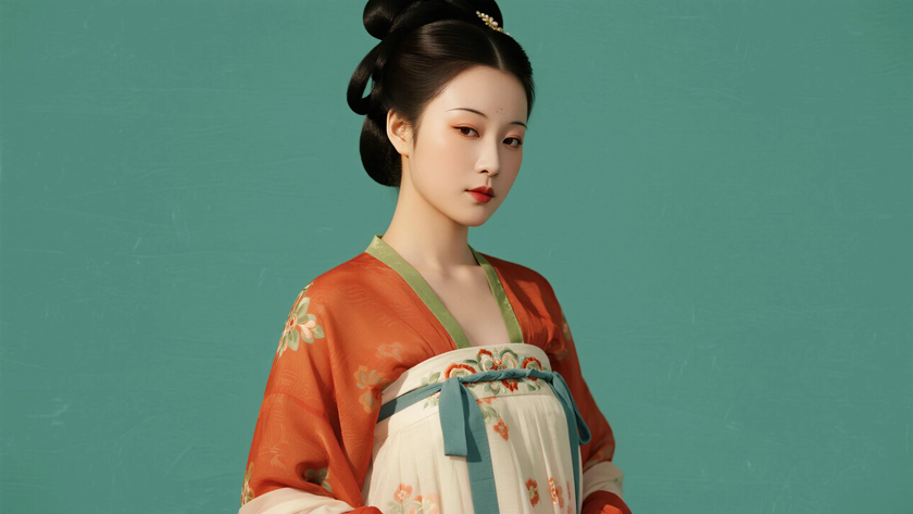 AI柔和柔光国风古风夏朝襦裙质感古典女生，高清壁纸