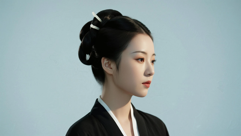 AI氛围感国风古风秦朝倭堕髻古典女生侧脸秦朝底色，桌面壁纸