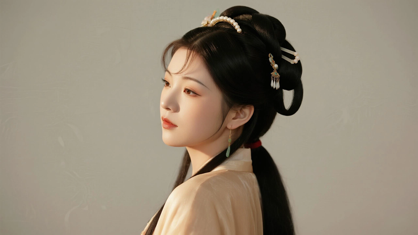 AI纯色极简国风古风汉代温婉古典女生，无水印壁纸