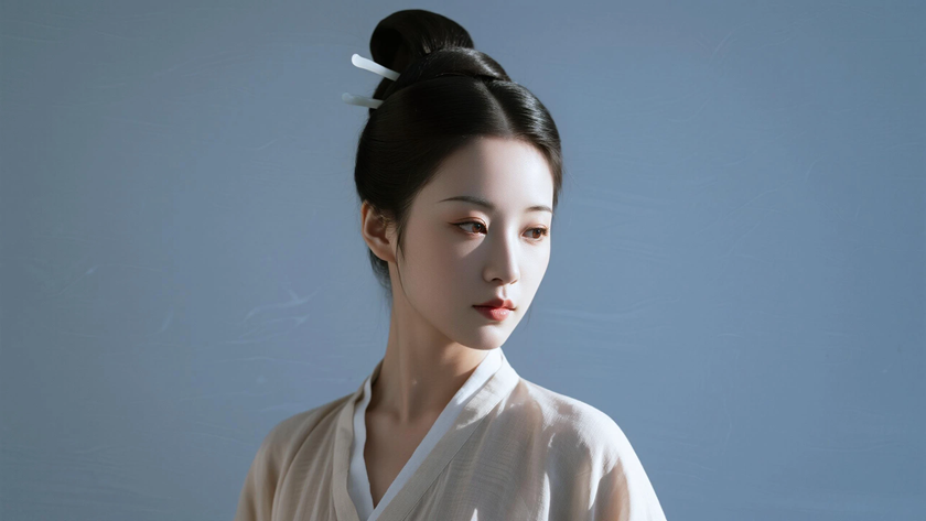 AI纯色极简国风古风秦朝古典优雅女生，无水印壁纸