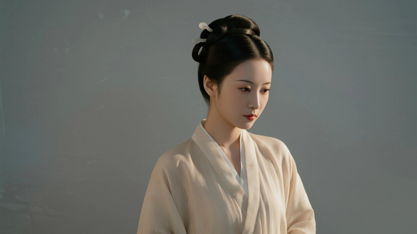 AI纯色极简国风古风汉代温婉古典女生,无水印壁纸