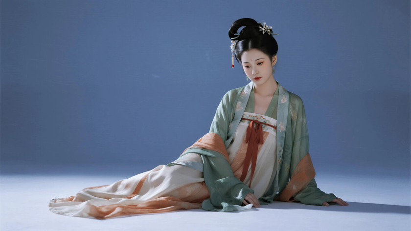 AI柔和柔光国风古风夏朝襦裙质感古典女生，高清壁纸
