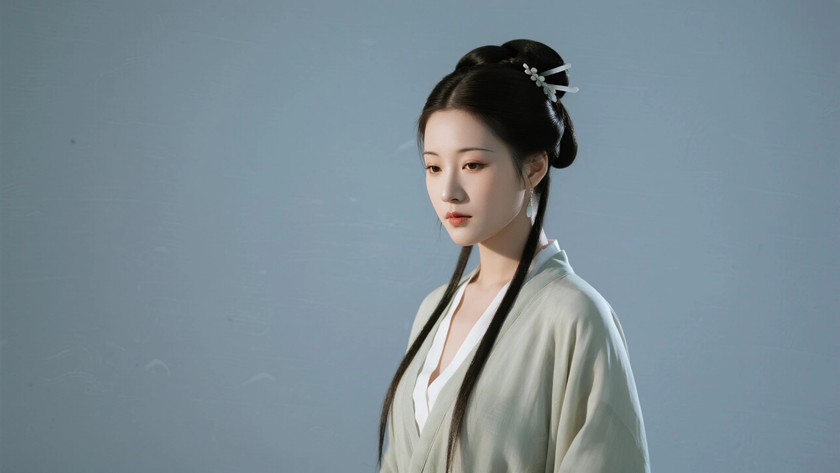 AI纯色极简国风古风秦朝古典优雅女生，无水印壁纸
