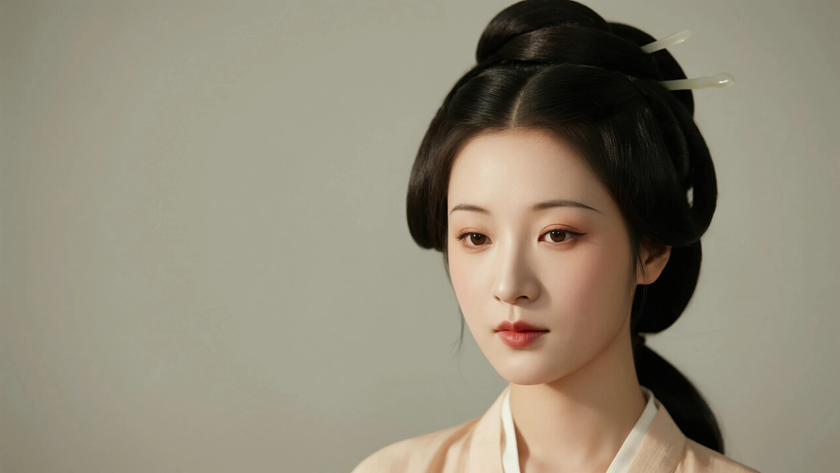 AI纯色极简国风古风汉代温婉古典女生,无水印壁纸