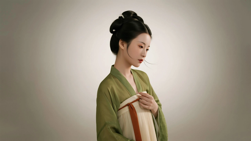 AI柔和柔光国风古风夏朝襦裙质感古典女生，高清壁纸