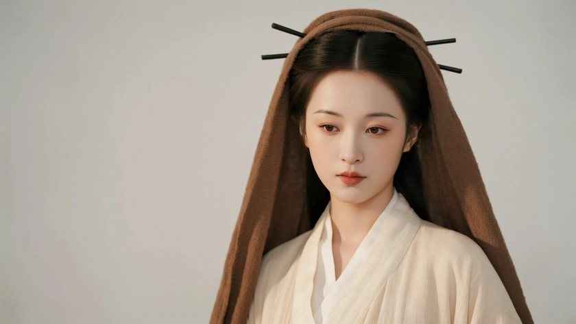 AI氛围感国风古风秦朝十字髻古典女生侧脸秦朝底色，桌面壁纸