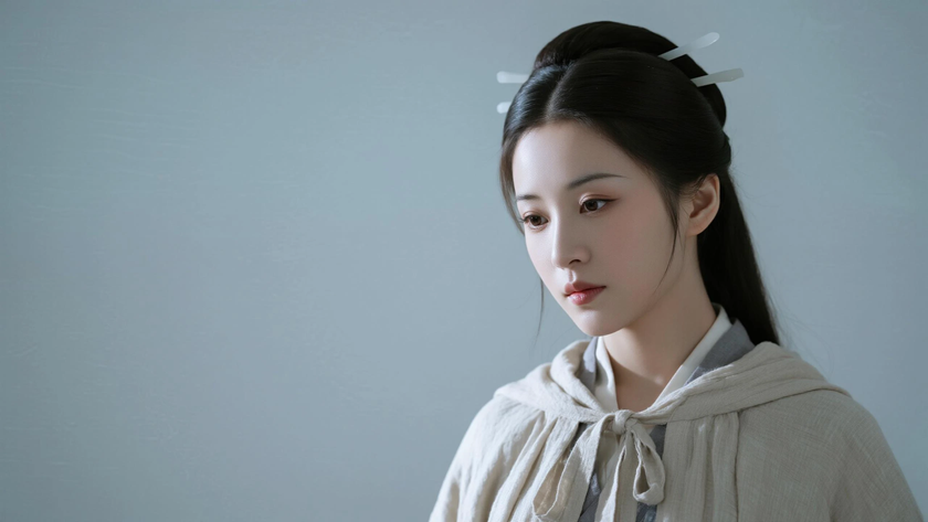 AI纯色极简国风古风秦朝古典优雅女生，无水印壁纸