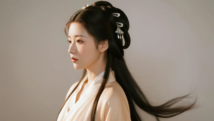 AI古典柔光国风古风秦朝曲裾质感女生,高清壁纸