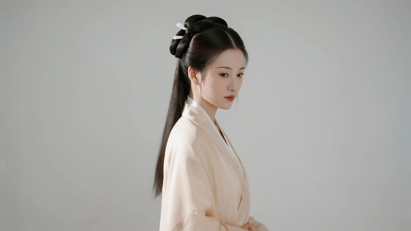 AI氛围感国风古风汉代双丫髻古典女生侧脸汉代底色,桌面壁纸