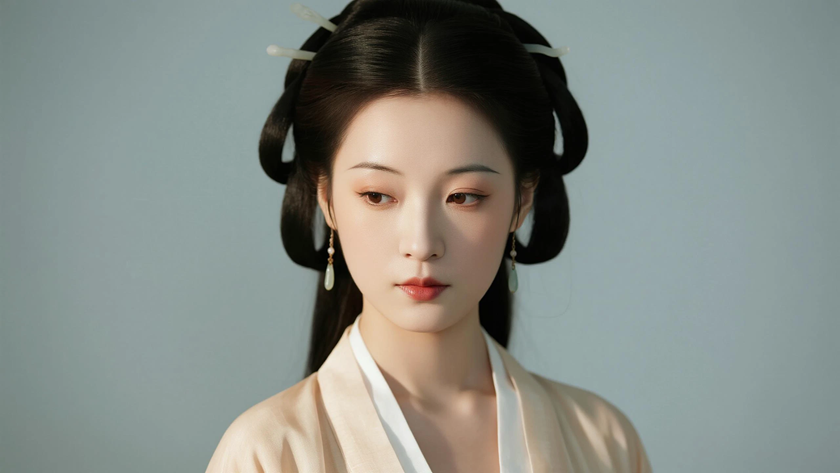 AI纯色极简国风古风汉代温婉古典女生,无水印壁纸