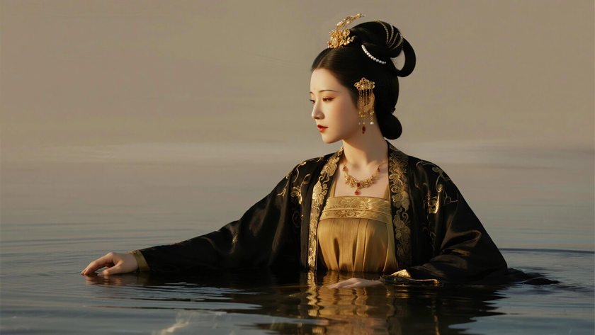 AI氛围感国风古风秦朝倭堕髻古典女生侧脸秦朝底色，桌面壁纸